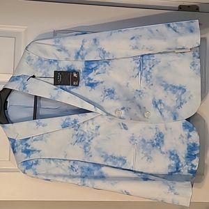 J.FERRAR BRAND MEN'S SPORTS JACKET SIZE 40 SHORT LIGHT BLUE DYE SLIM FIT